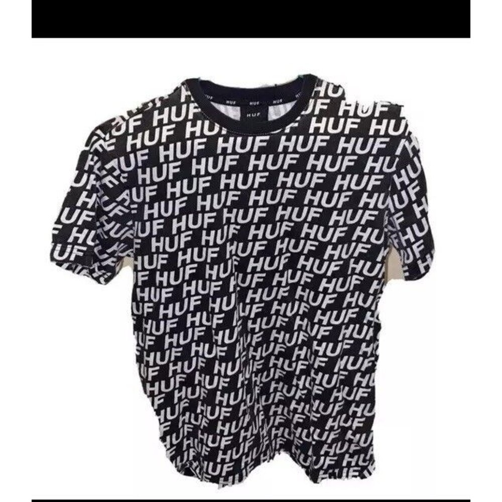 Huff Mens Casual Small Short Sleeve Faded Black & White Crew Neck Shirt